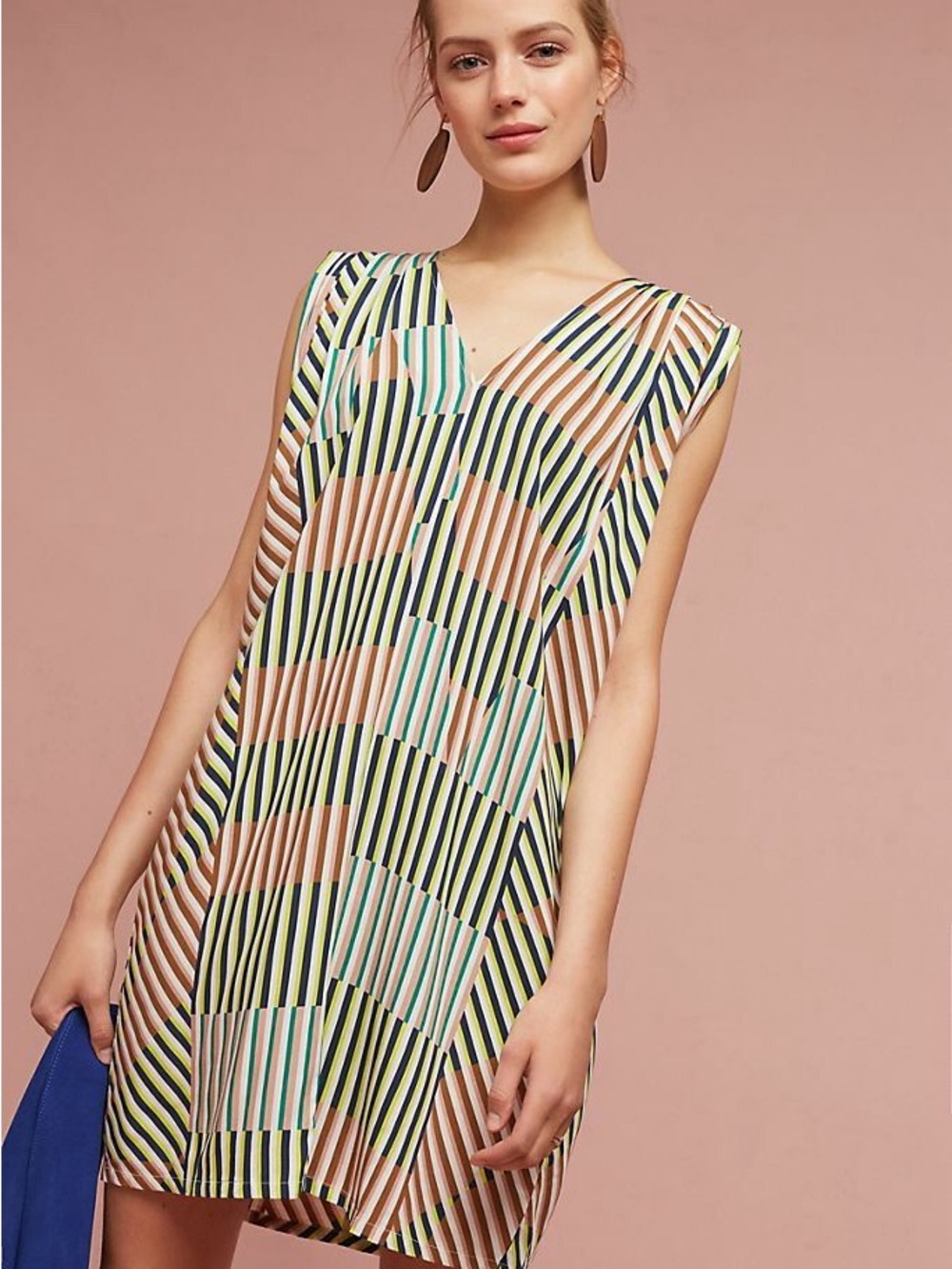 The Odells Sleeveless Geometric Stripe Shift Dress Multi-Color Anthropologie S